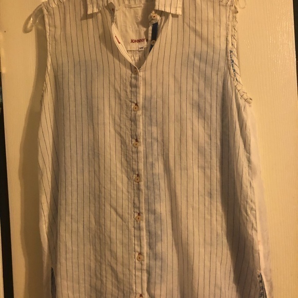 Johnny Was beautiful lightweight white and blue sleeveless blouse‎ size XS - Picture 14 of 16